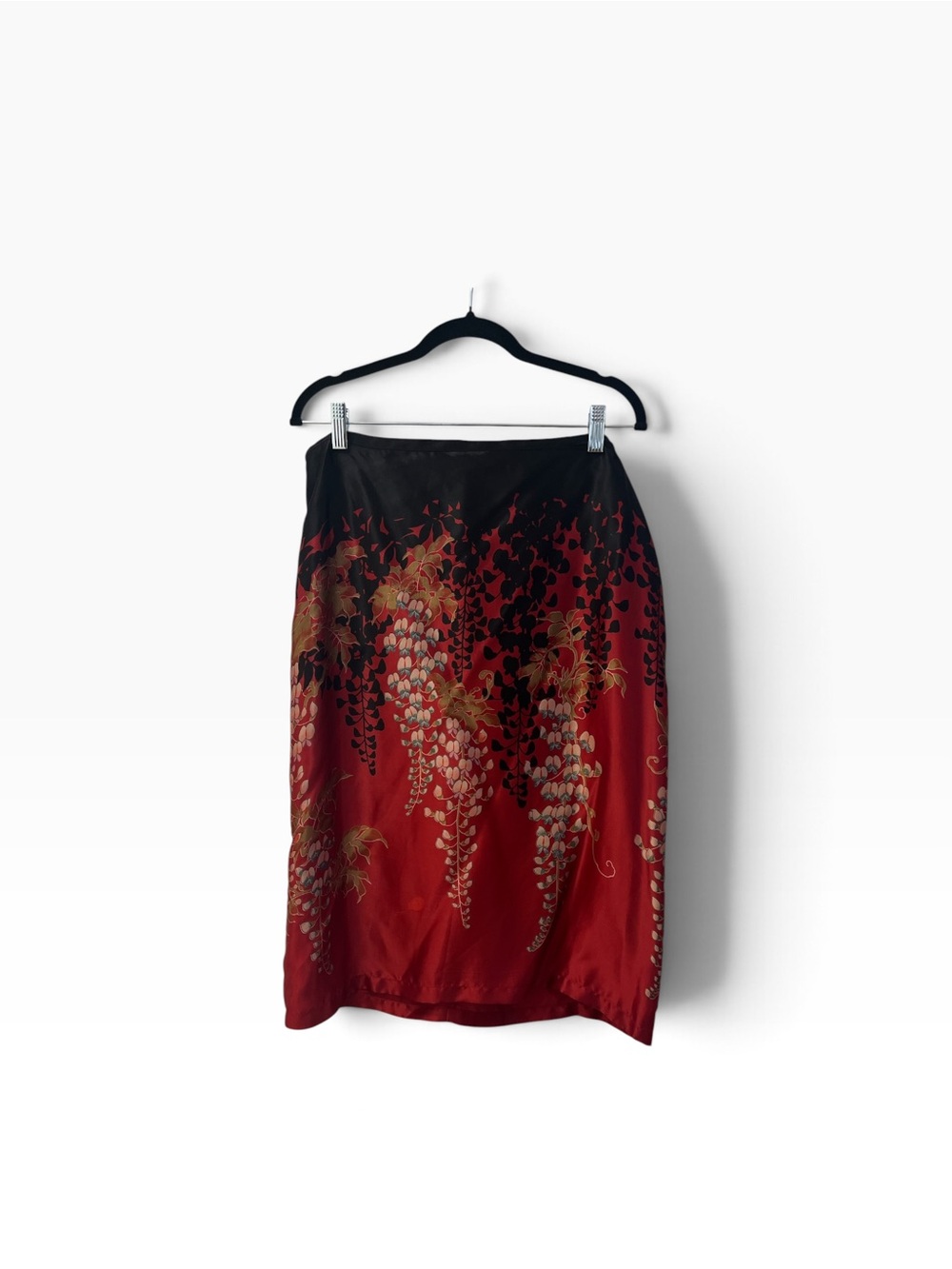 French Connection 100% Silk Red and Black Floral Pencil Skirt